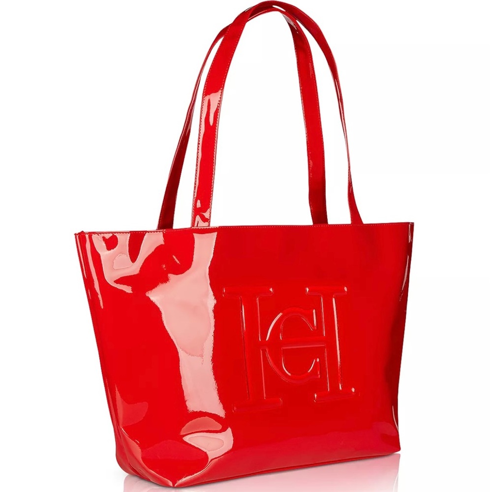 New Carolina Herrera Glossy Red Tote Bag